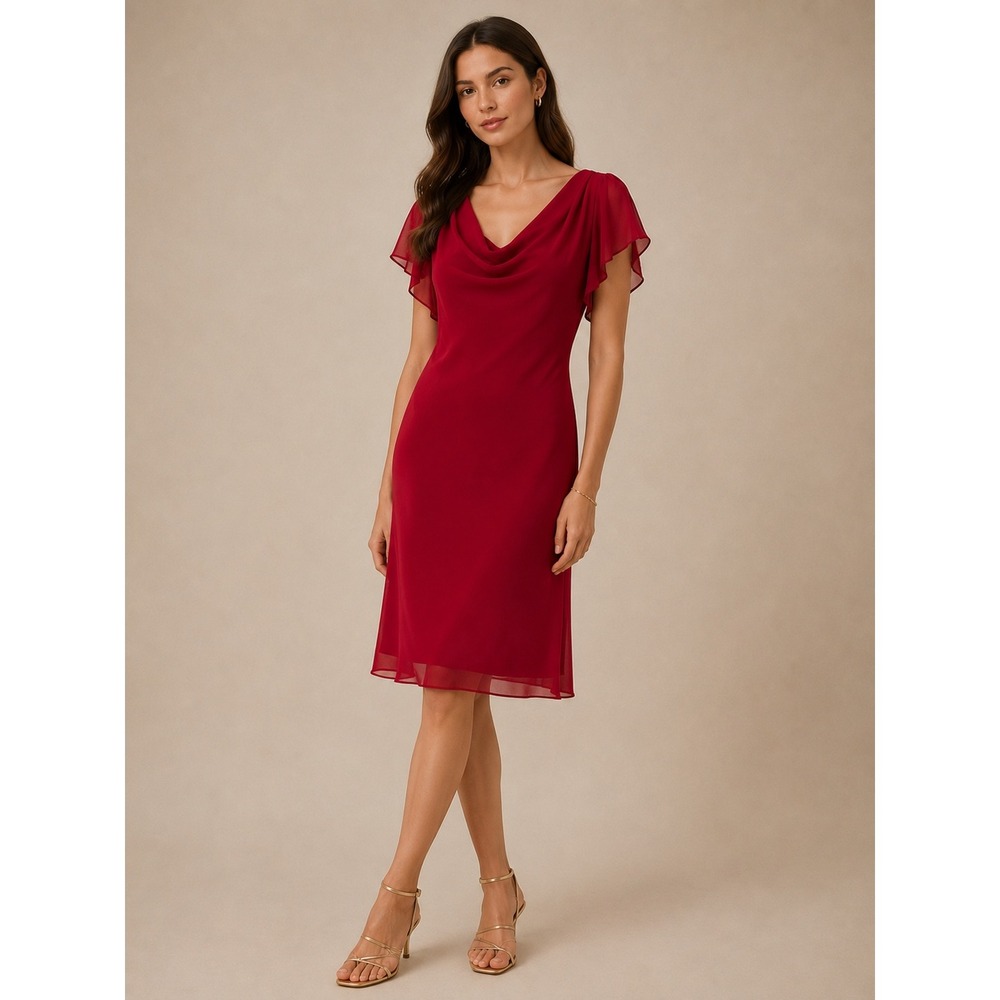 Vtg 90s Metaphor Dress Red‎ Midi Chiffon Draped Sz M Date Party  Valentines